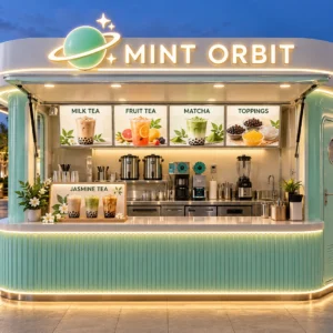 Kiot bán trà sữa Mẫu 26 MINT ORBIT góc quầy chính