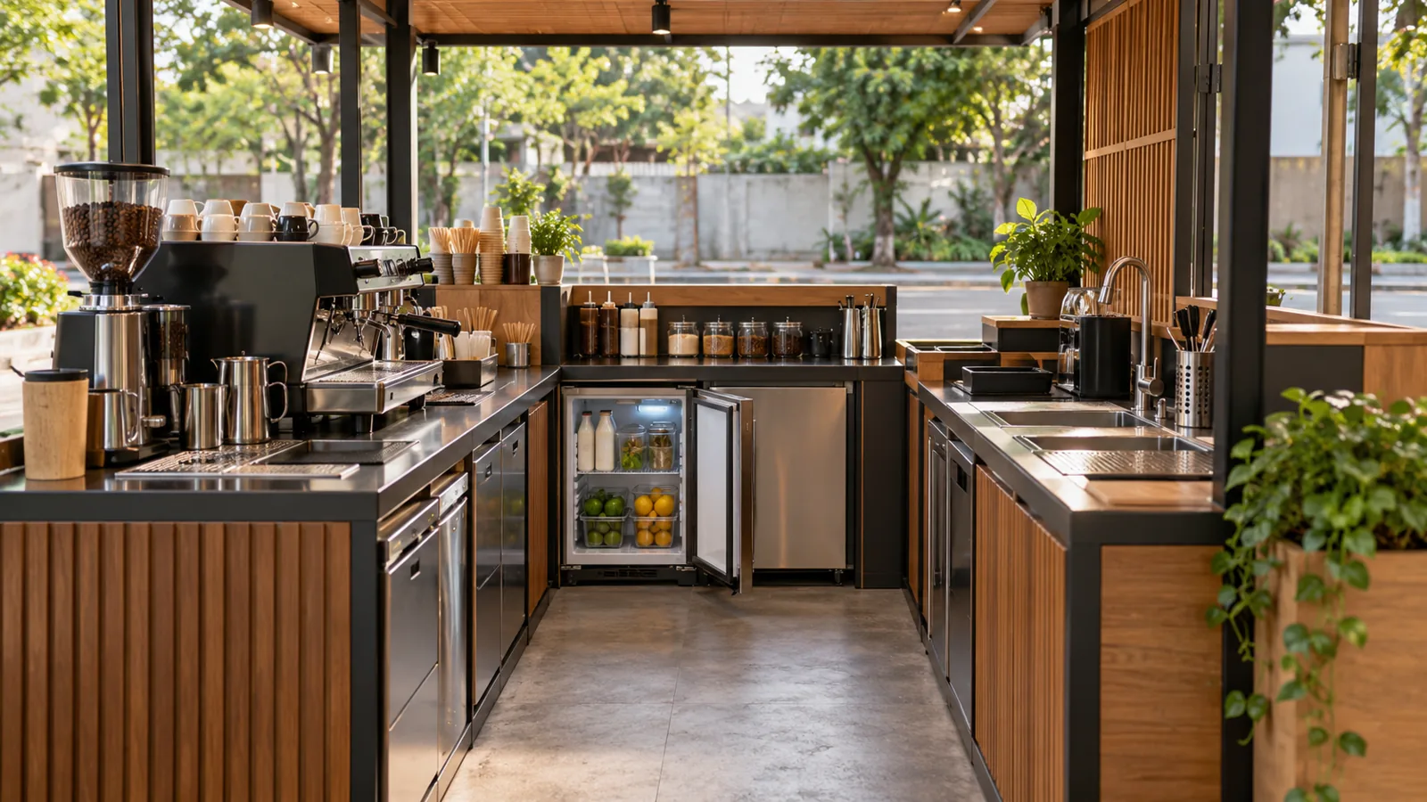 Hai vùng làm việc với cửa tủ dễ tiếp cận