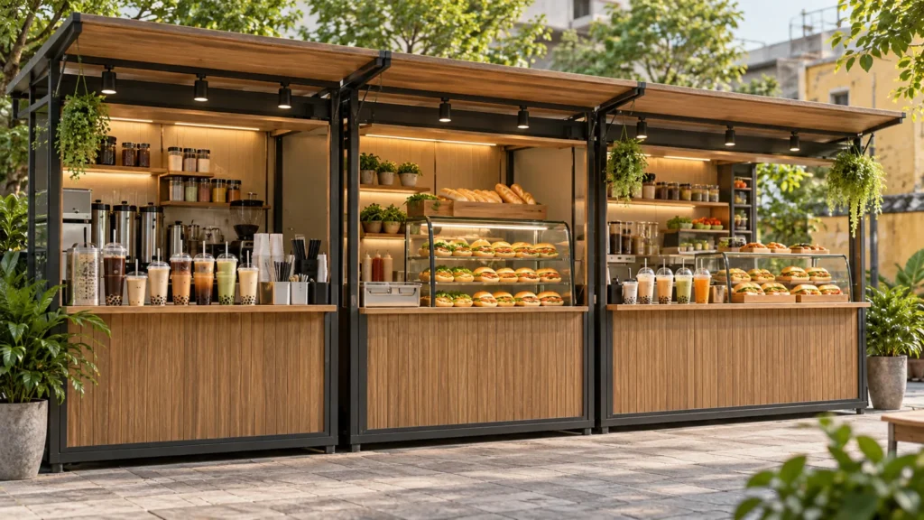 Ba cấu hình kiot trà sữa, bánh mì và kết hợp