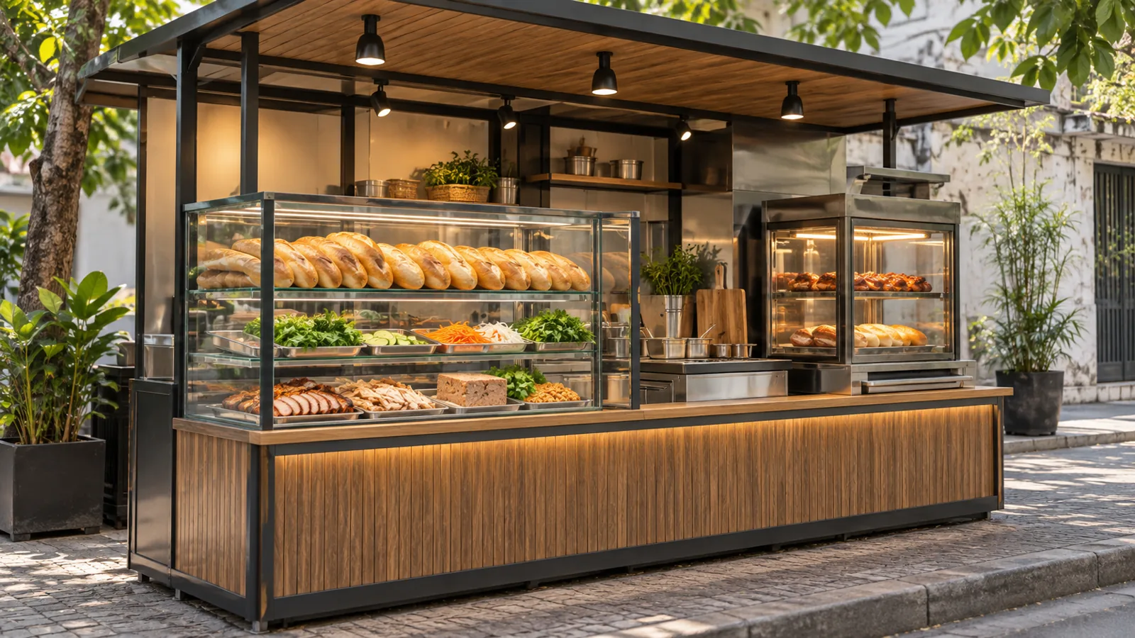 Mẫu quầy bánh mì có vùng làm nóng