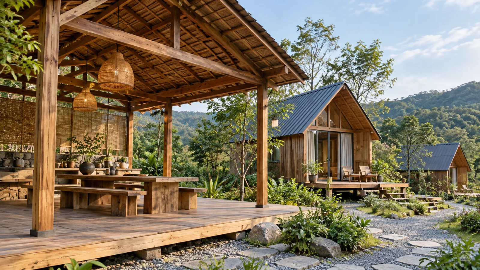 Chòi sinh hoạt chung trong khu camping