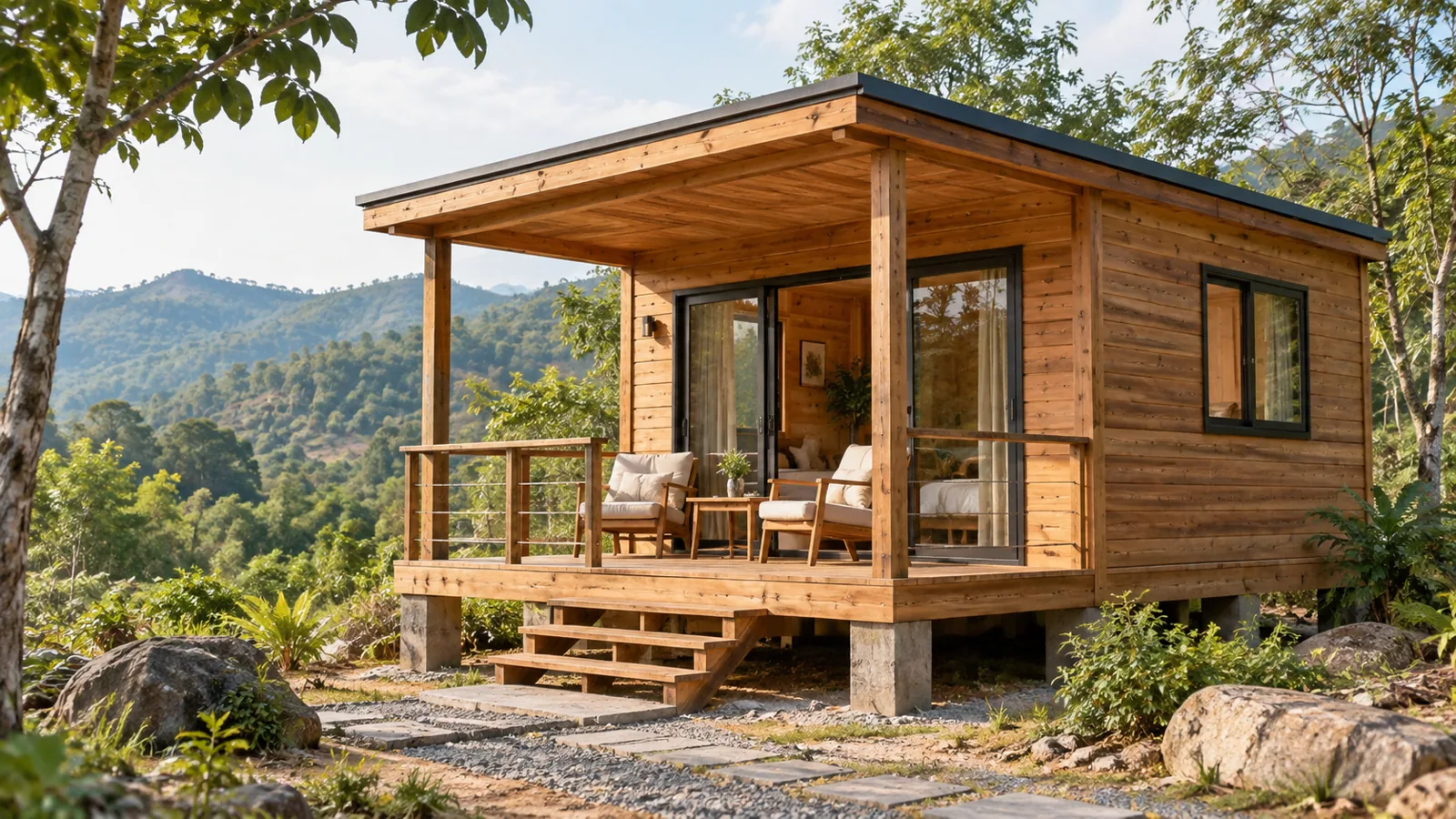 Mẫu căn camping gỗ hình chữ nhật
