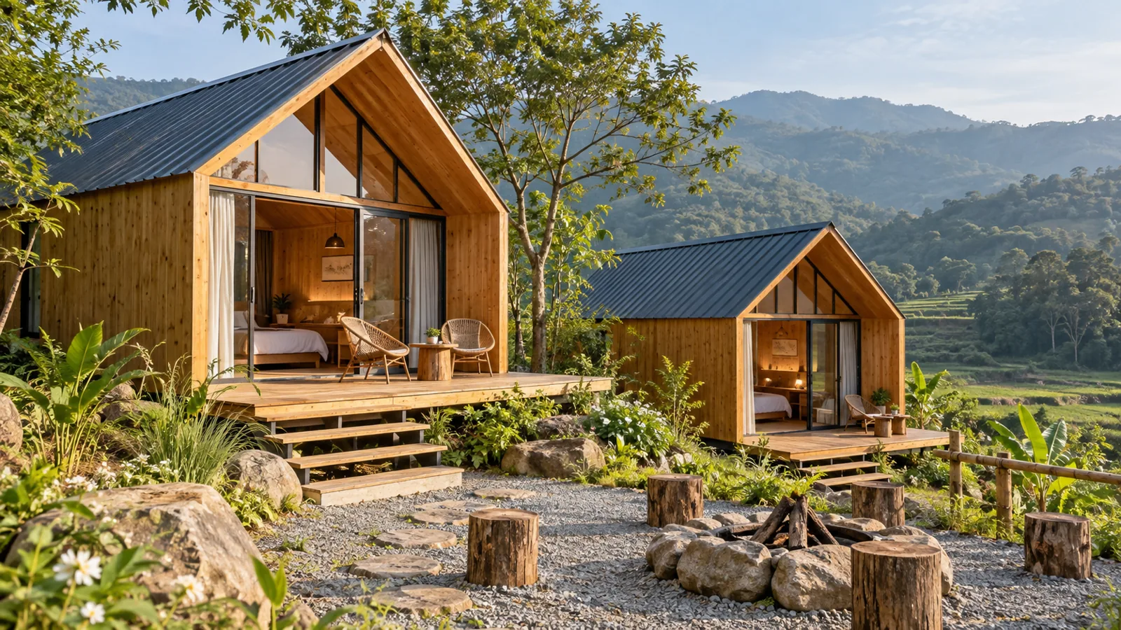 Mẫu hai căn camping bố trí theo cụm