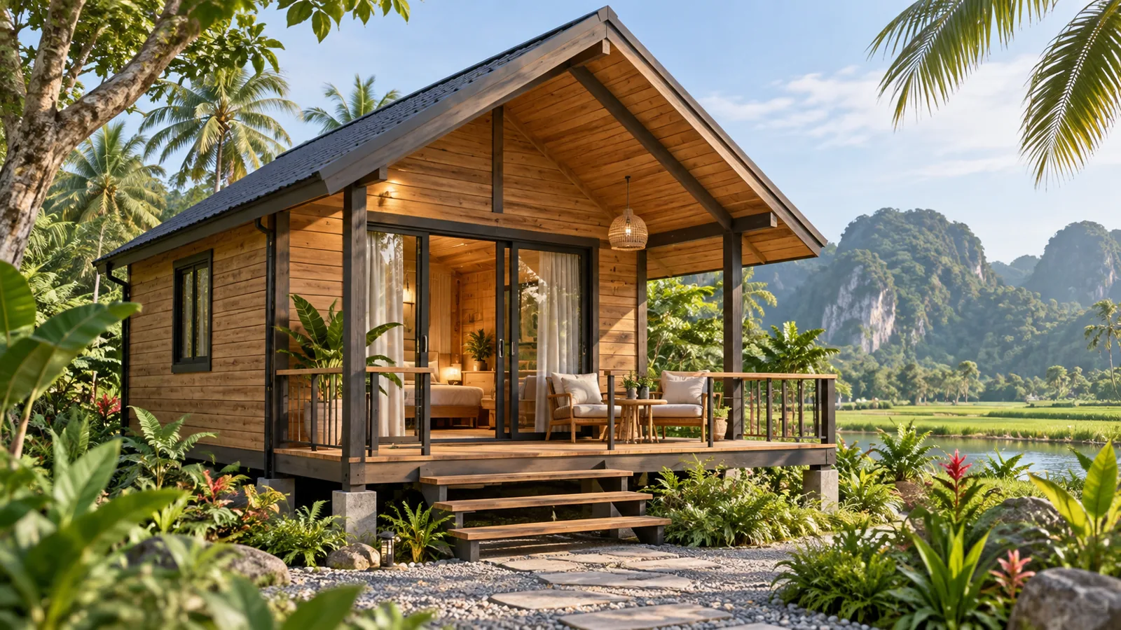 Mẫu nhà camping mái dốc có hiên