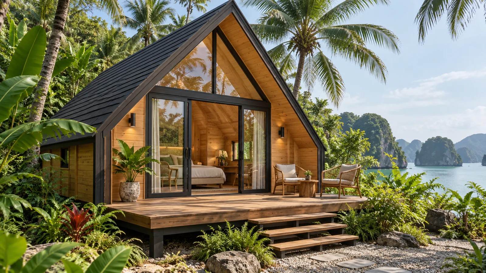 Mẫu nhà camping chữ A với cửa kính