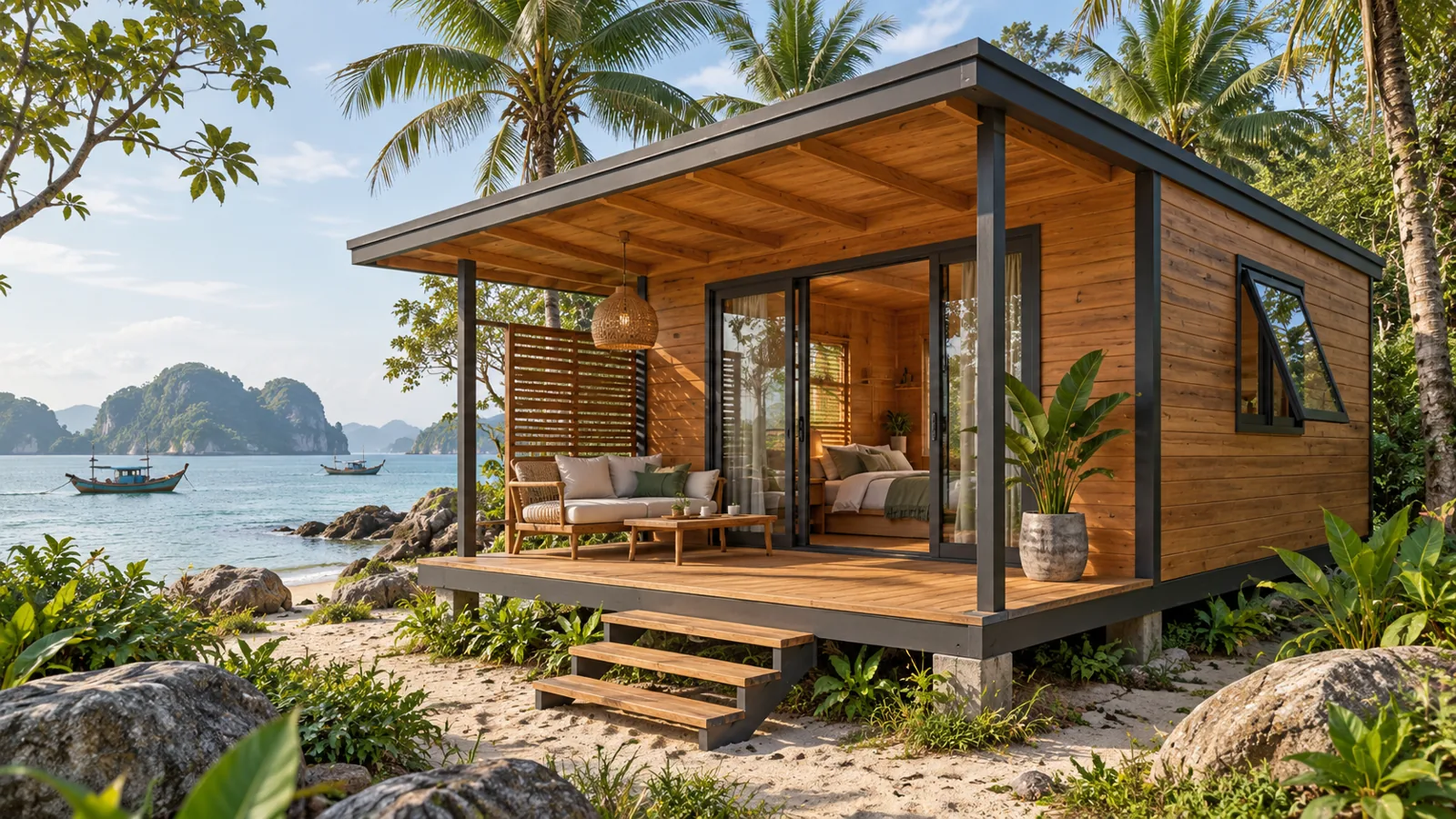 Mẫu nhà camping nhỏ có mái che mưa