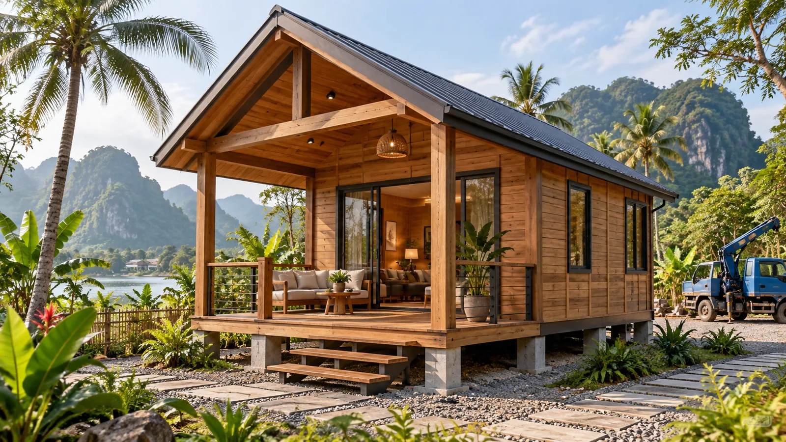 Nhà được đặt trên vị trí đỡ đã chuẩn bị