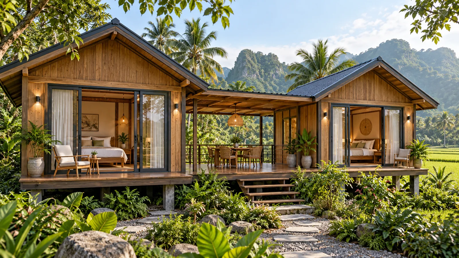 Mẫu homestay hai khối nối với hiên