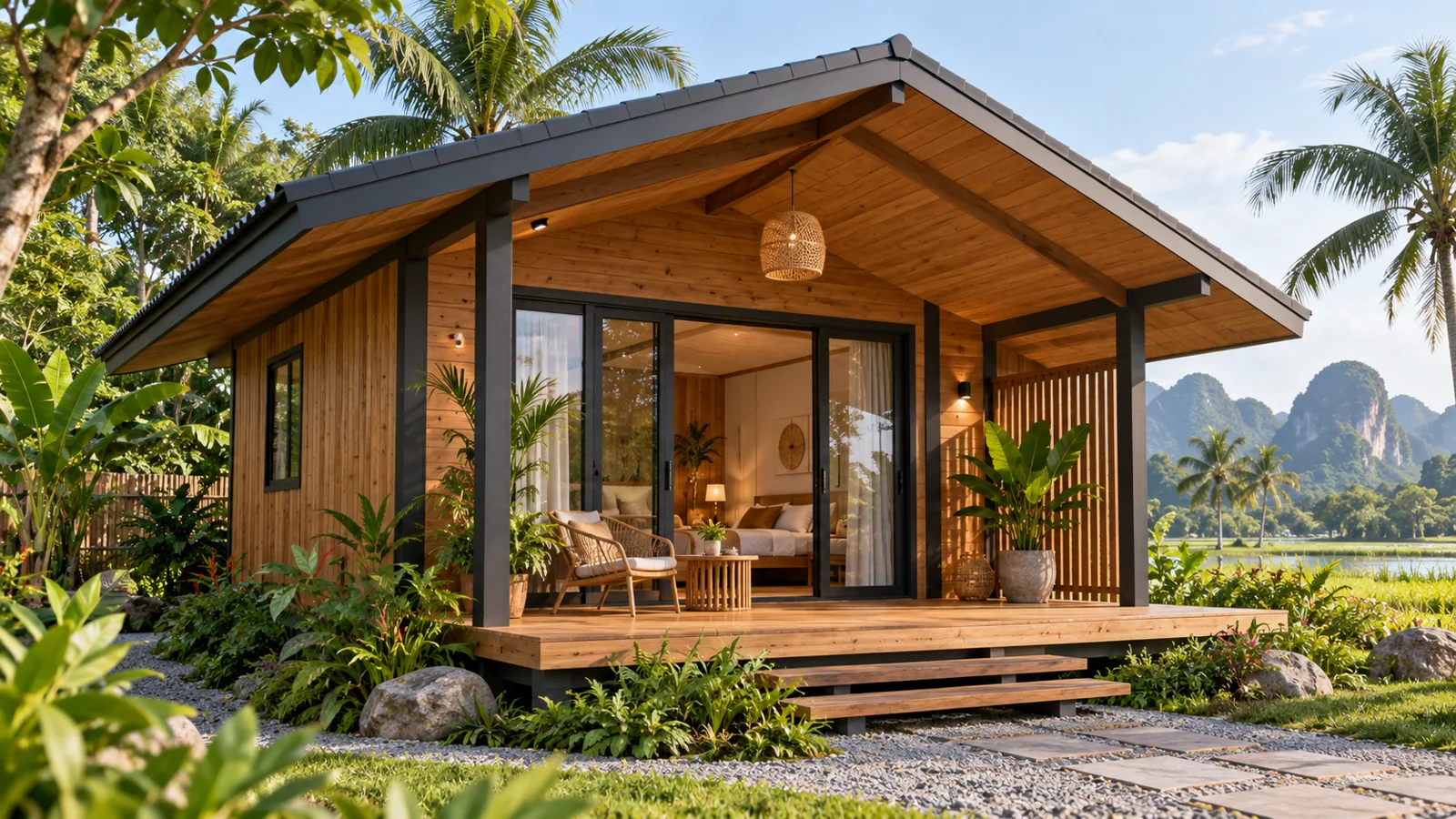 Mẫu bungalow module có mái đua rộng
