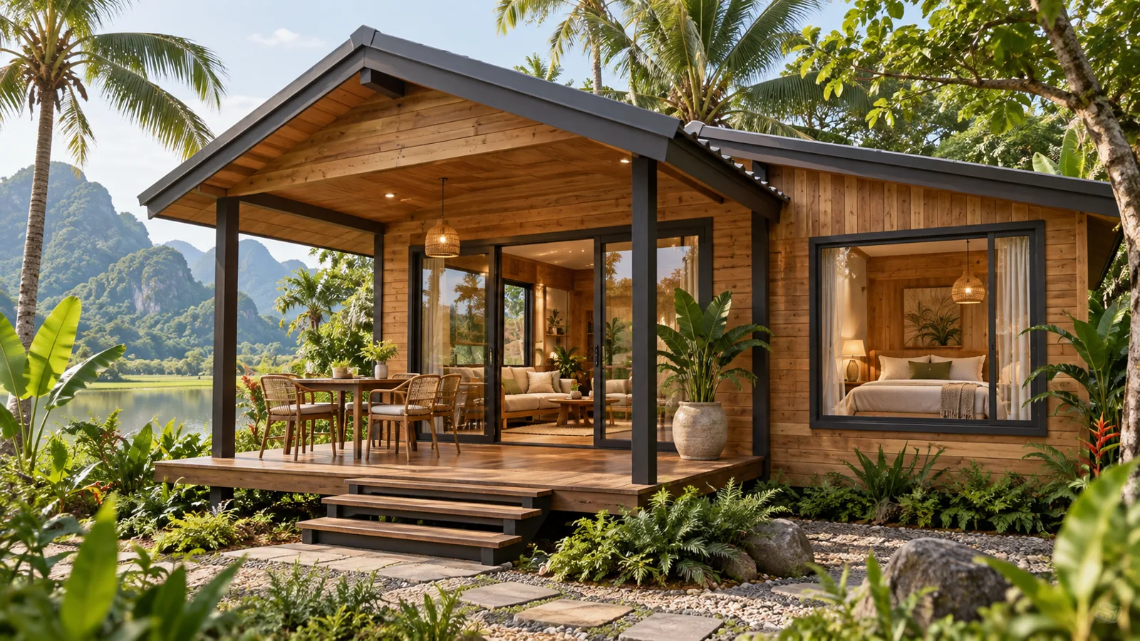 Mẫu nhà gia đình với cửa sổ phòng ngủ riêng