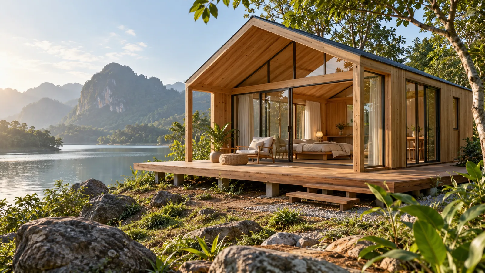 nhà gỗ tối giản hiện đại