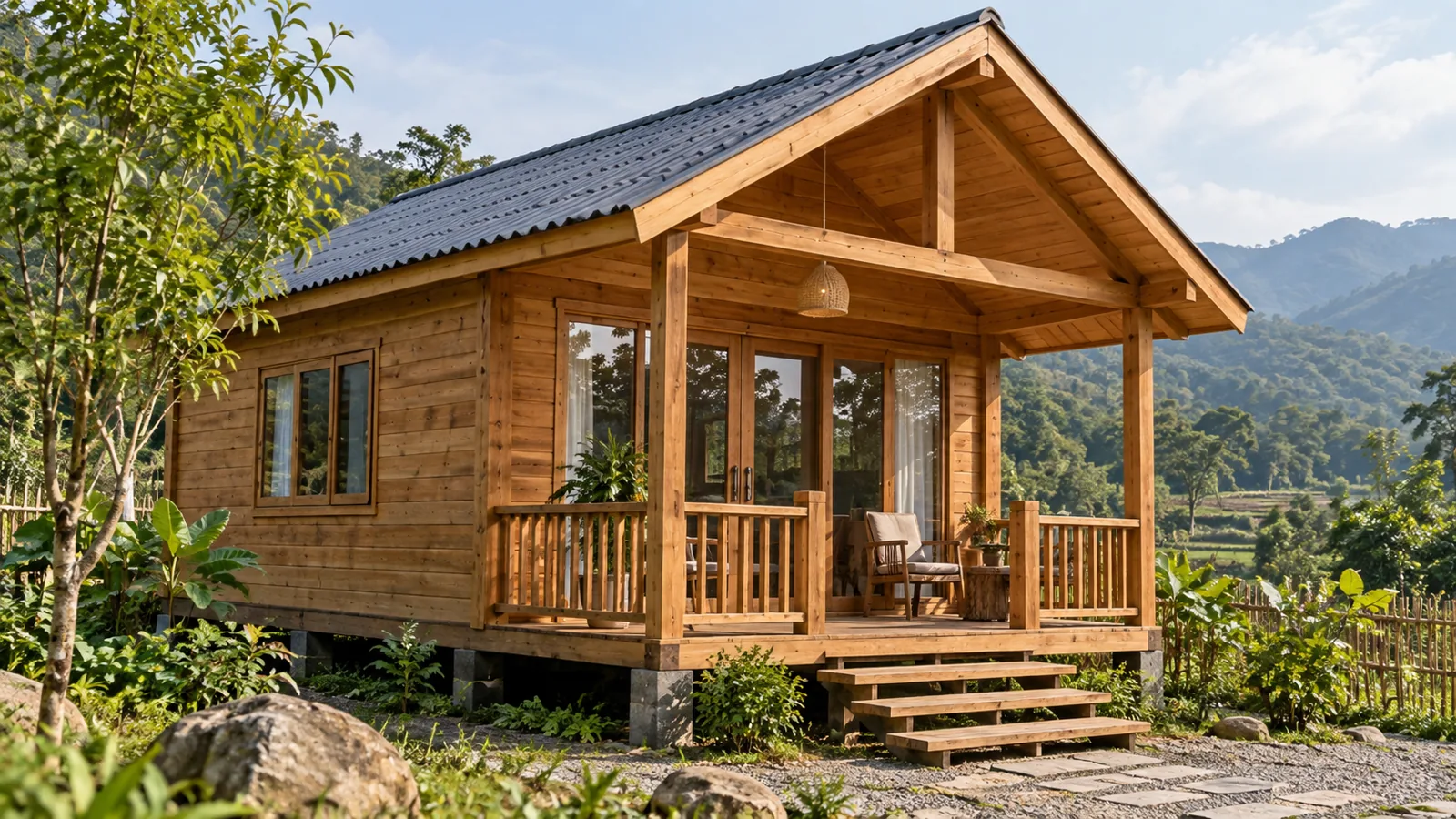 Mẫu căn gỗ có hiên nhỏ phía trước