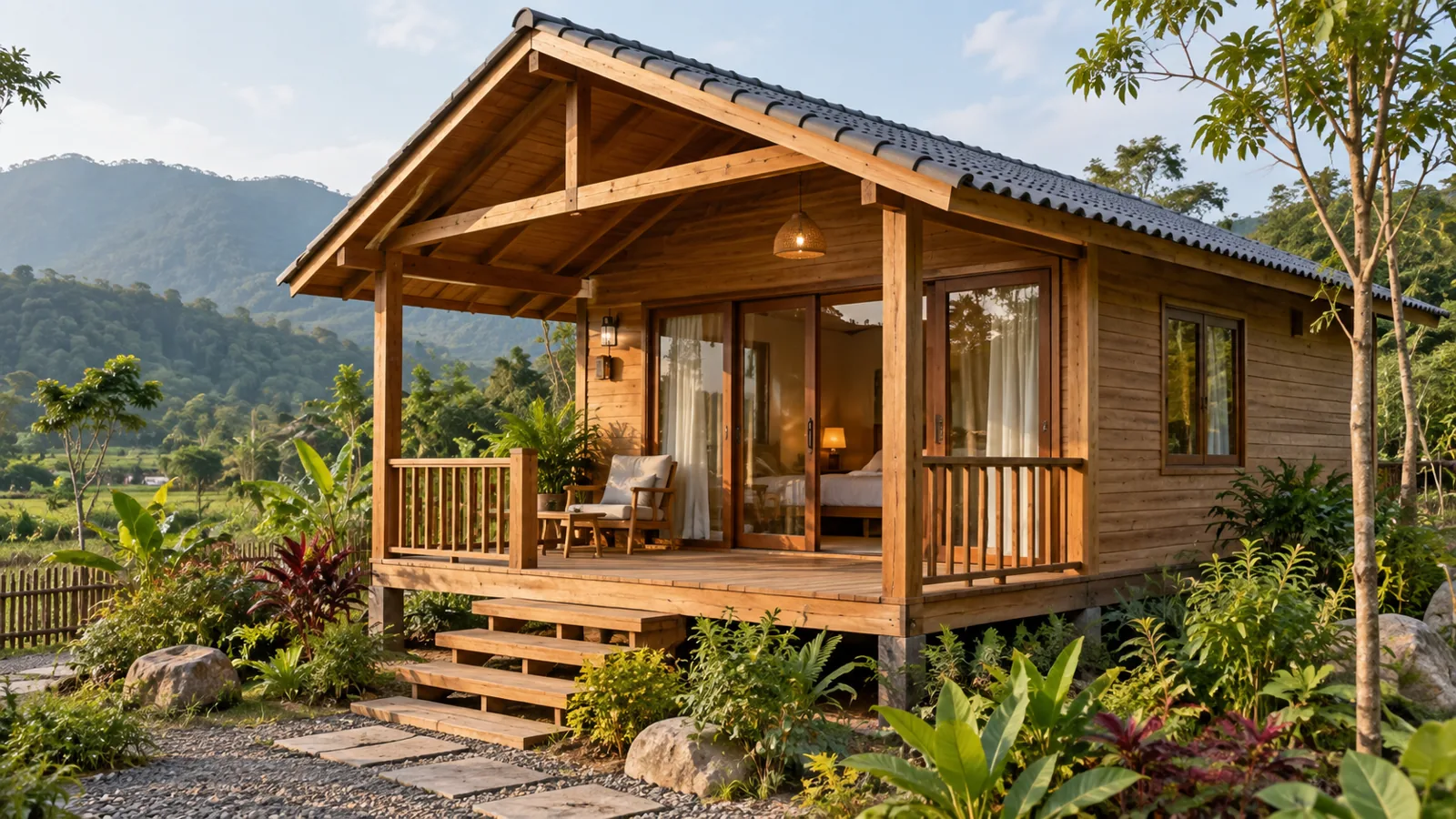 Mẫu bungalow gỗ có hiên