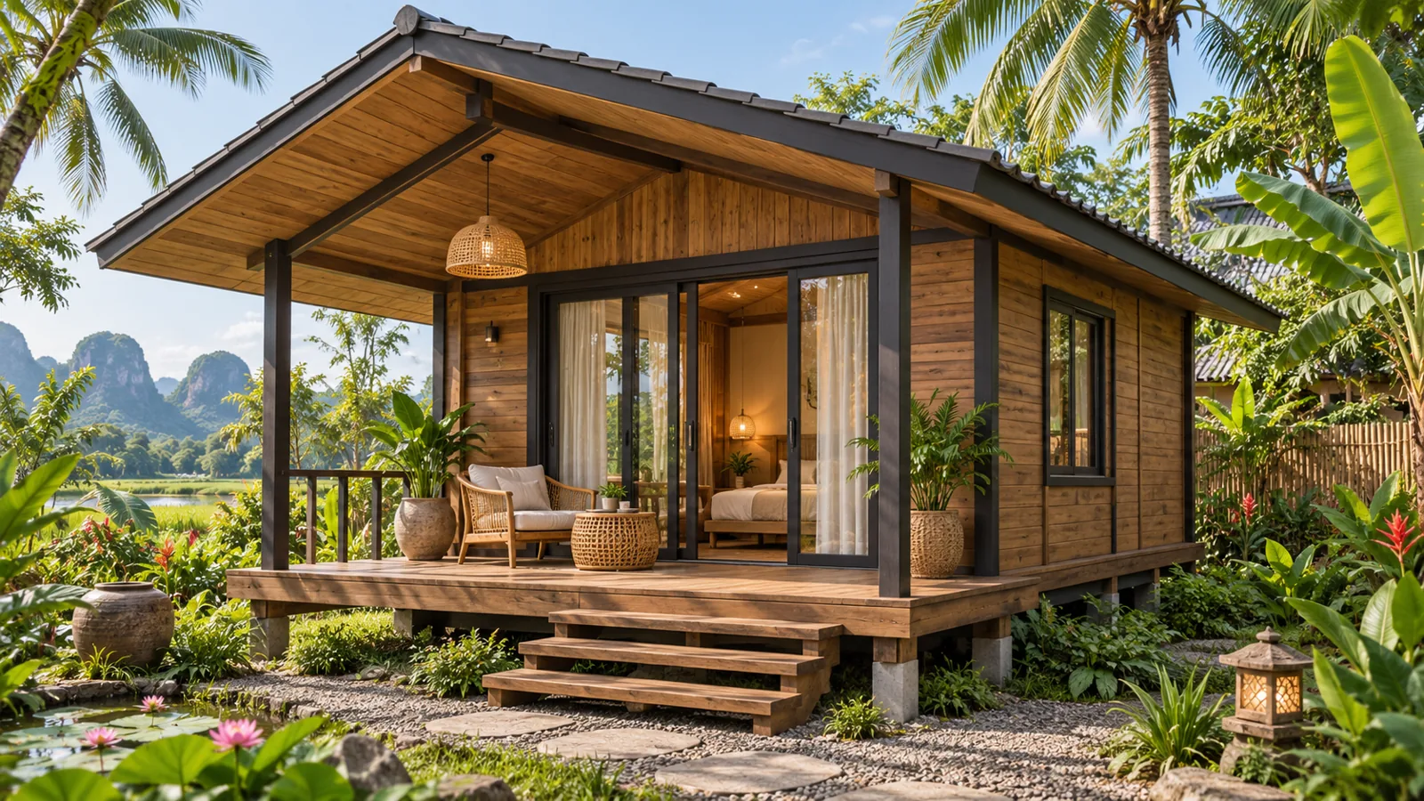 Mẫu bungalow nâng sàn với mái đua
