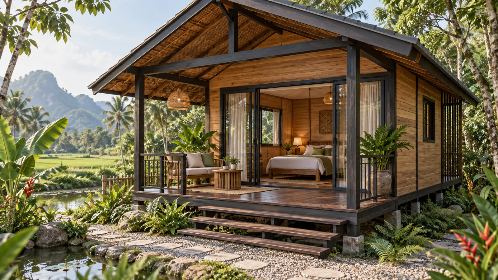 Mẫu homestay một phòng ngủ với hiên sâu