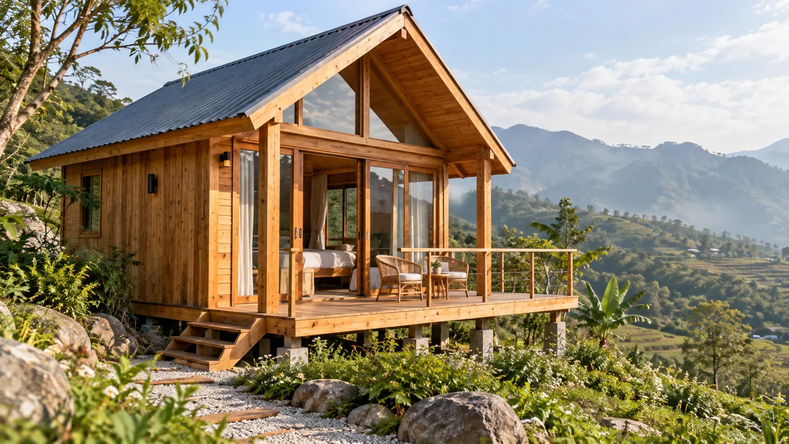 Mẫu căn gỗ một phòng với hiên riêng