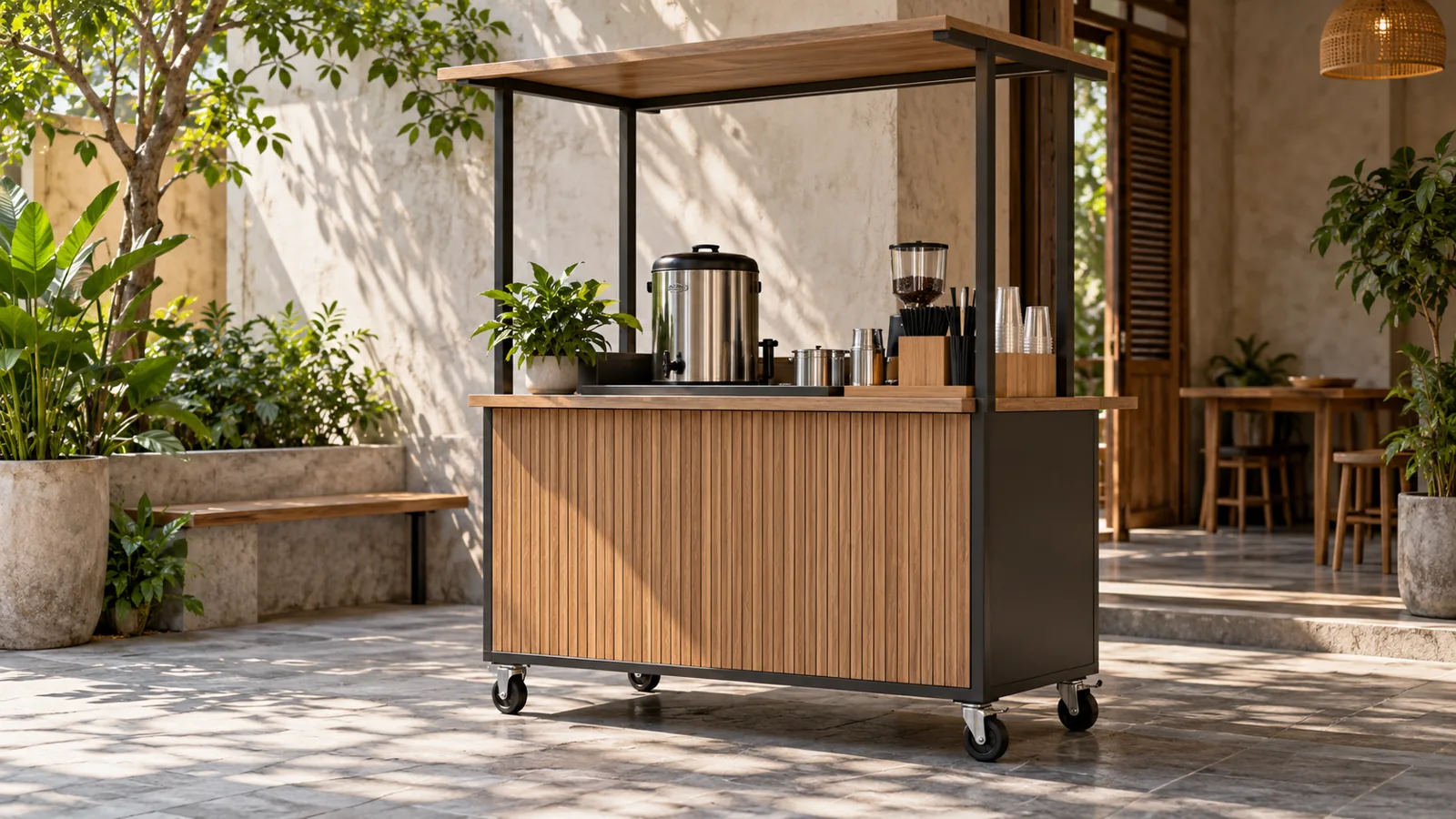 Mẫu quầy nước tối giản có bánh