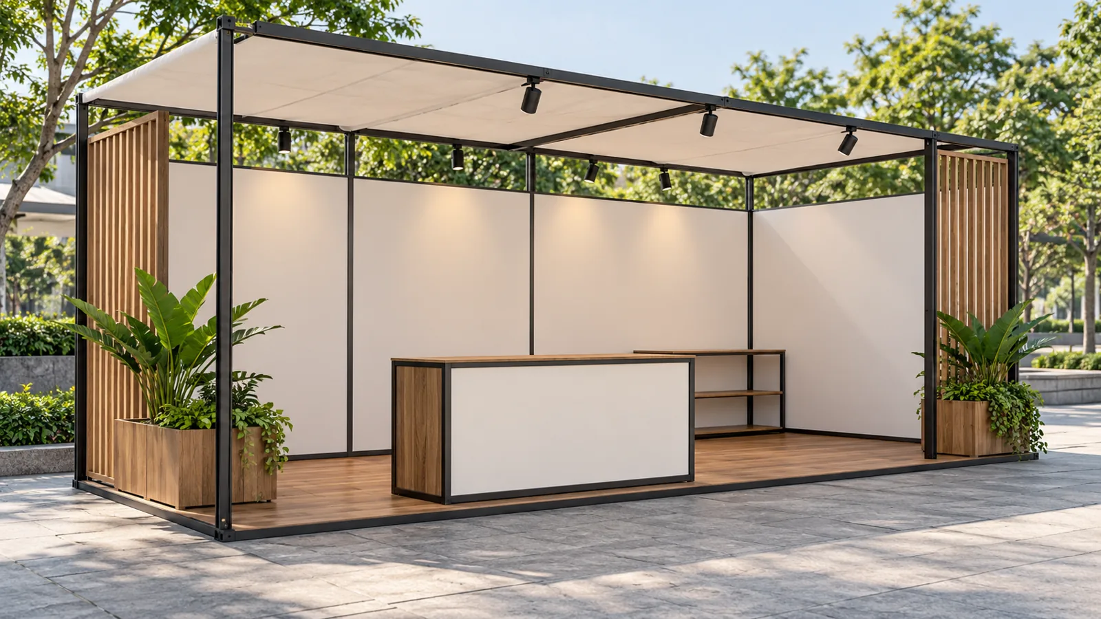 Mẫu booth lắp ghép với tấm nhận diện