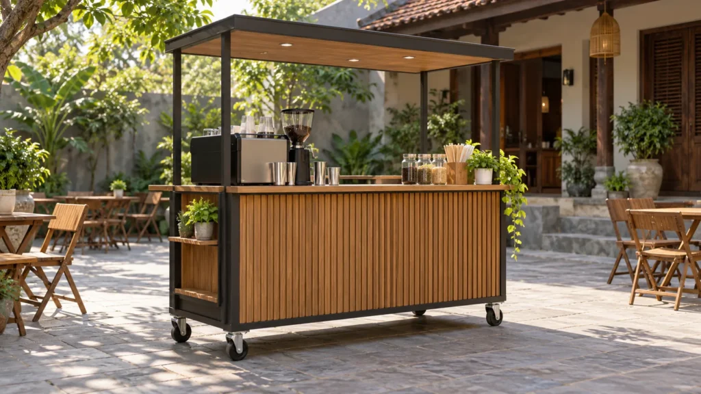 Quầy đồ uống có bánh khóa trong sân lát nền