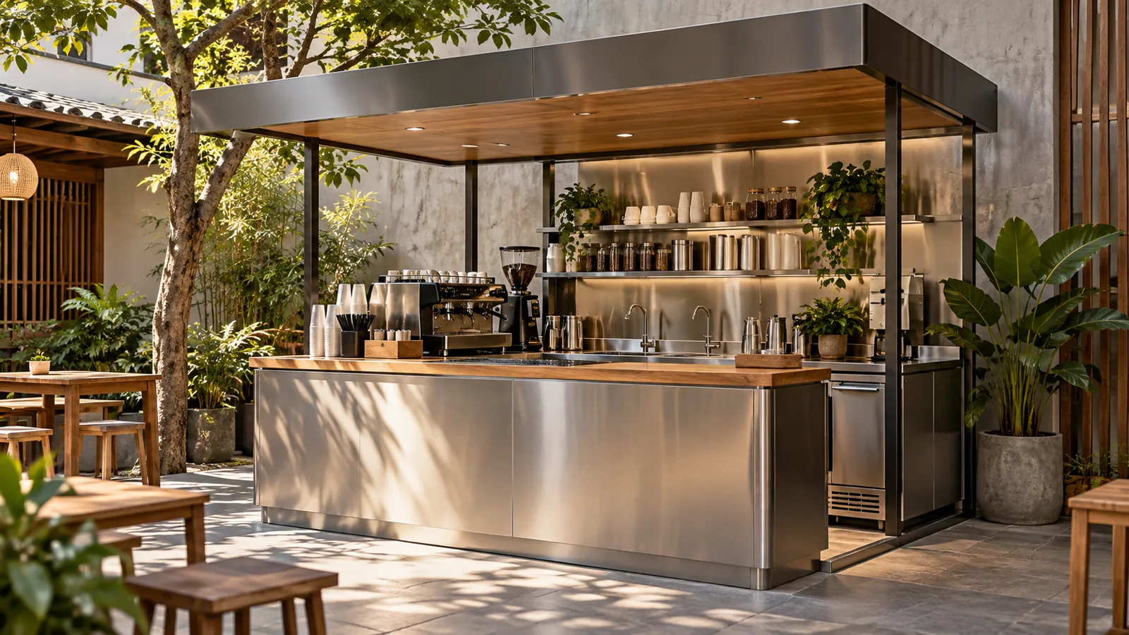 Mẫu quầy nước inox có mái che