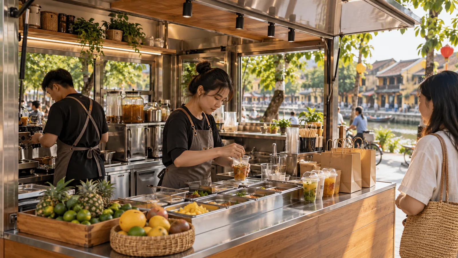 Mặt chuẩn bị và đóng gói thức ăn