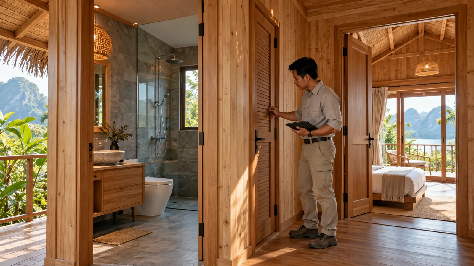 Kiểm tra cửa và WC khi nghiệm thu