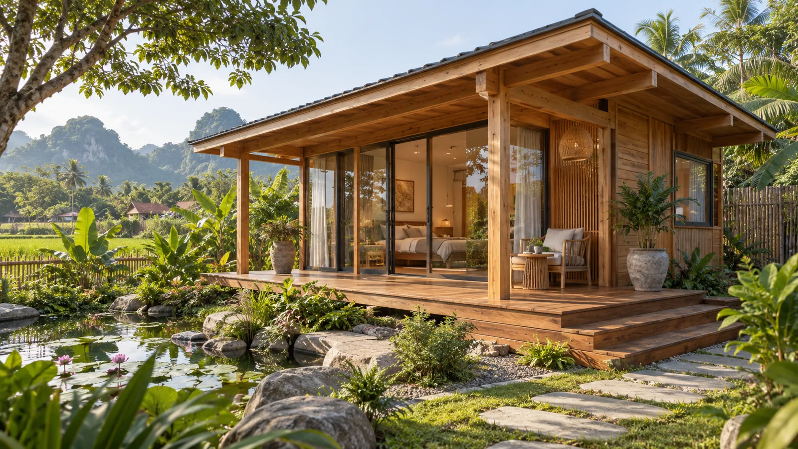 bungalow gỗ sân vườn