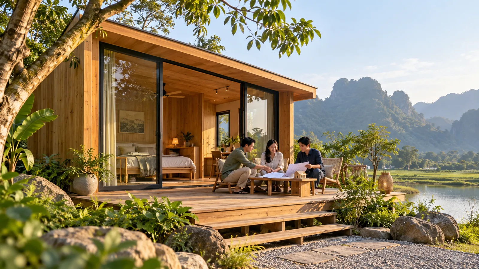 Trao đổi phương án thiết kế nhà gỗ homestay