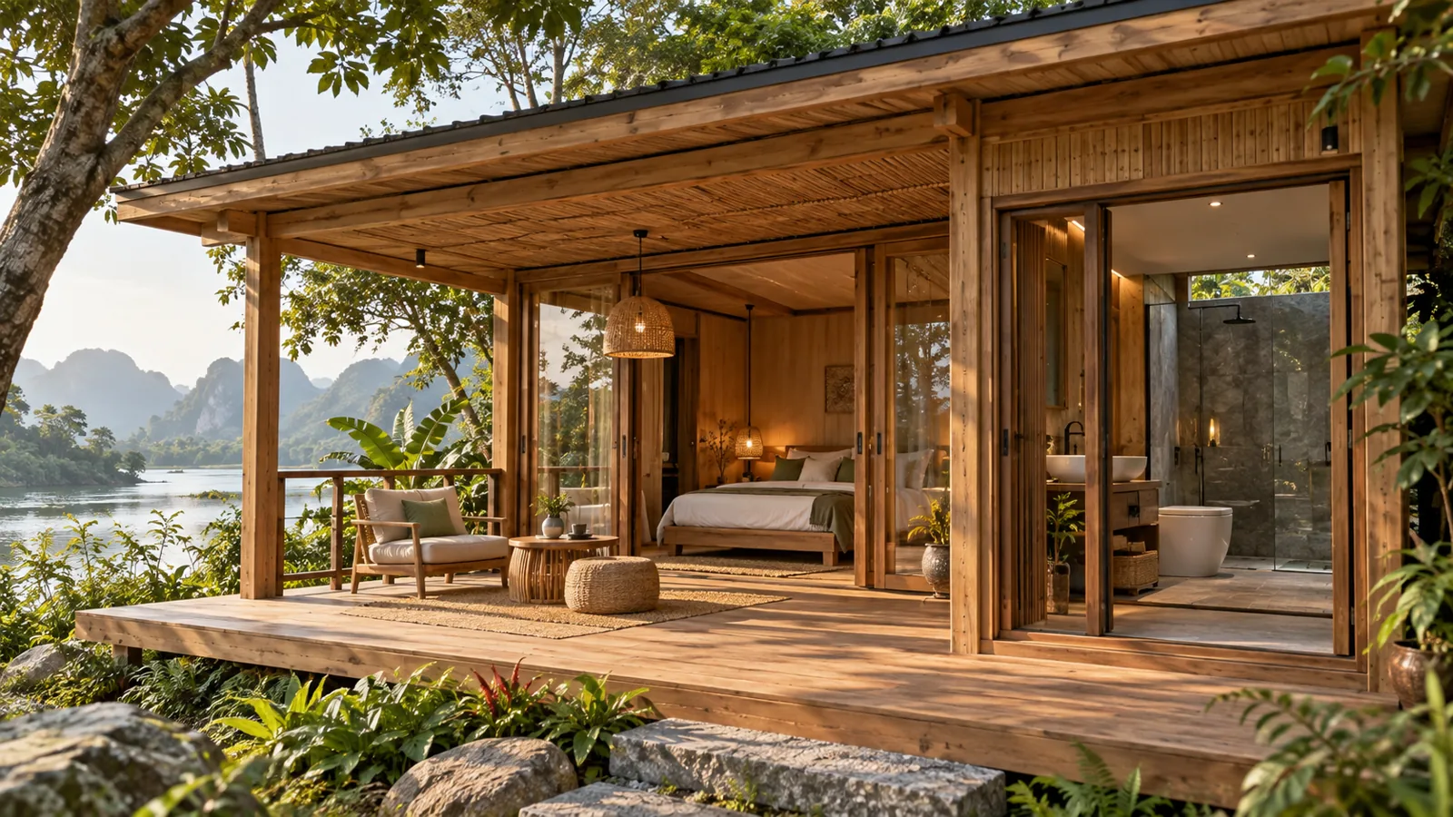 Sơ đồ bố trí giường, WC và hiên
