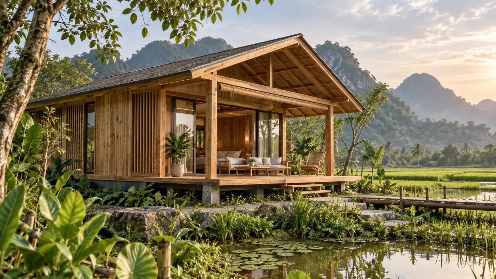 bungalow gỗ tối giản