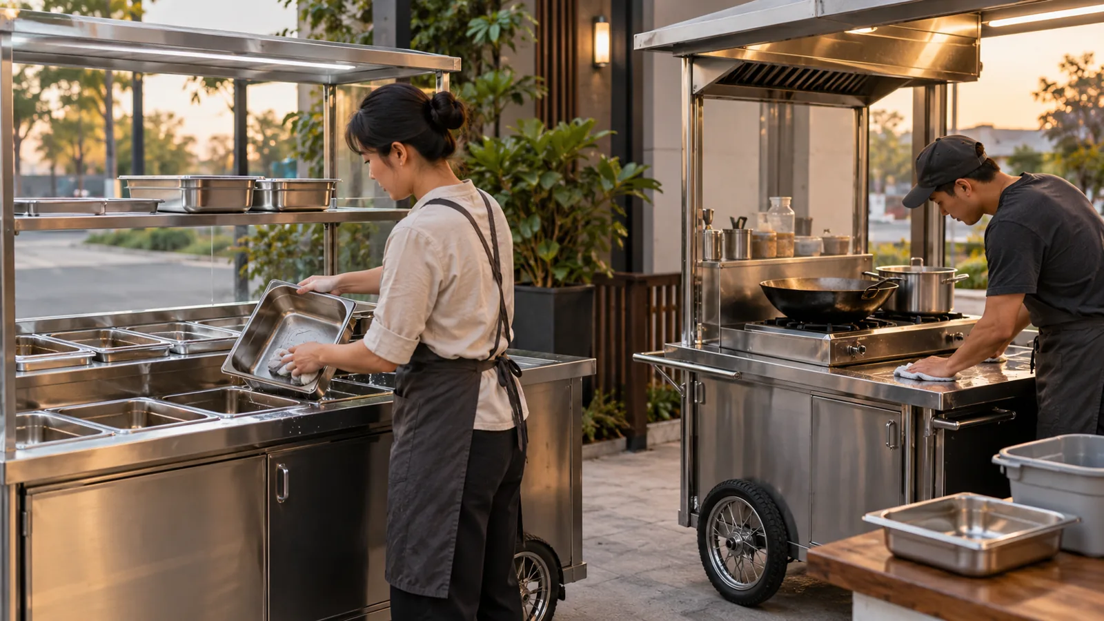 Vệ sinh khay và góc bàn sau ca bán