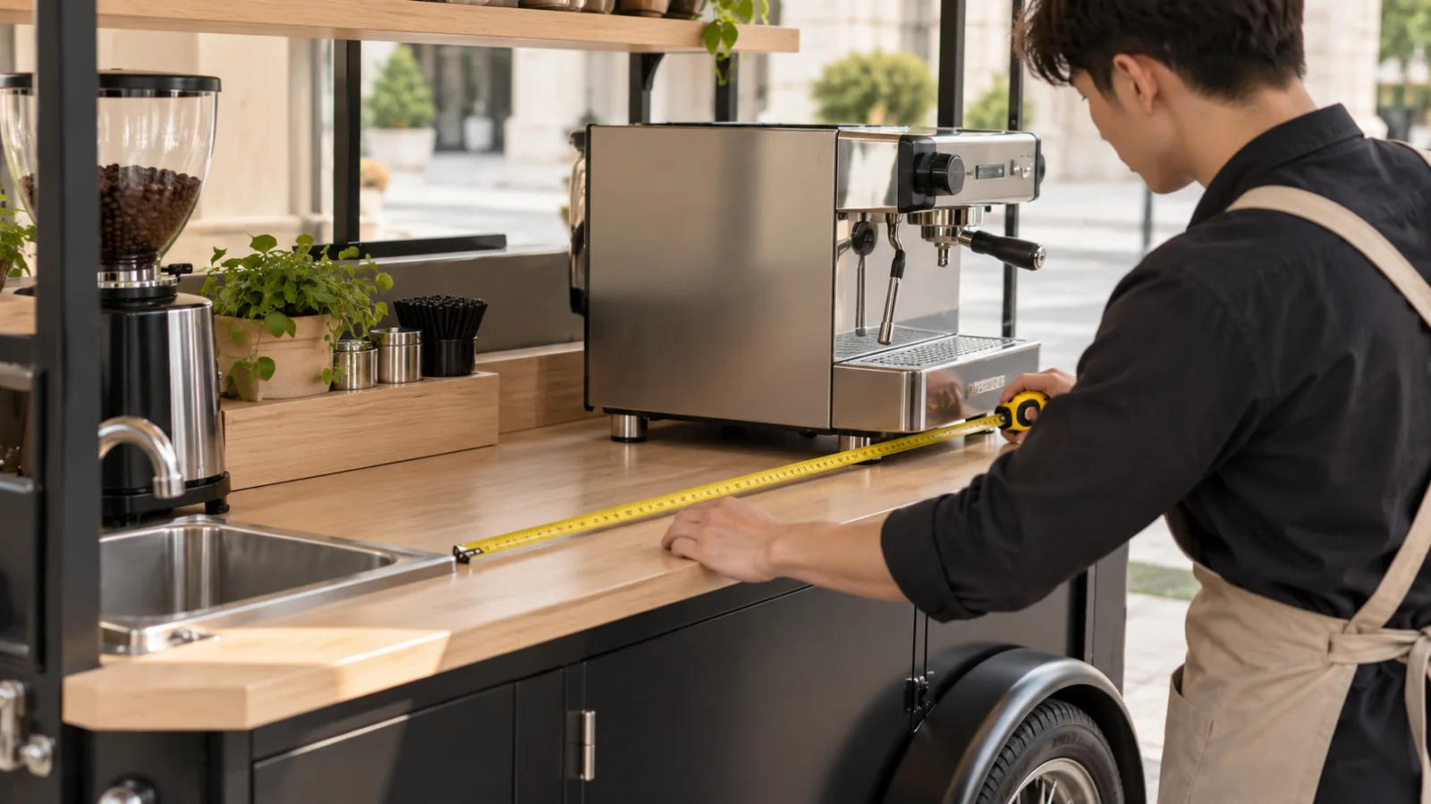 Đo vị trí thiết bị trước khi chốt mặt bàn