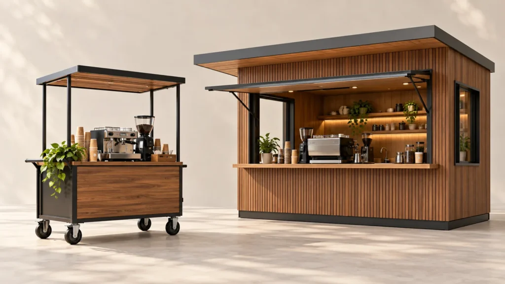 Xe đẩy cạnh kiot kín có cửa phục vụ