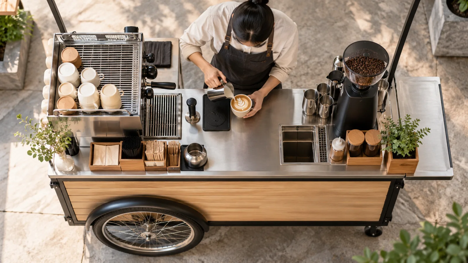 Mặt bàn xe cà phê phân vùng thao tác