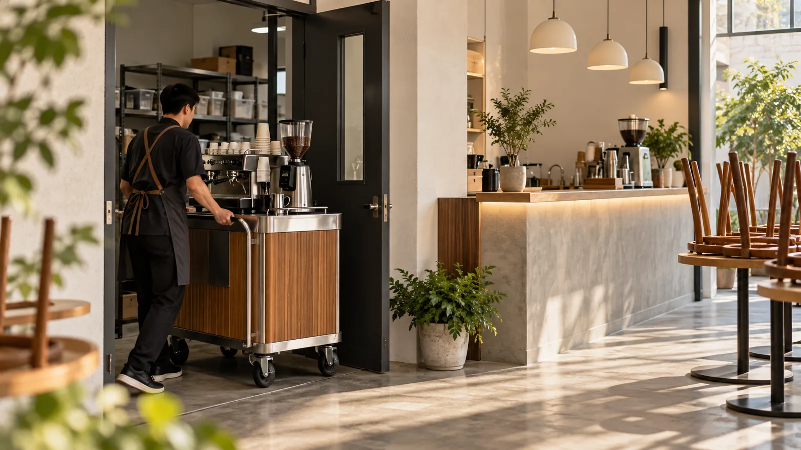 Đưa xe cà phê vào khu cất cuối ngày