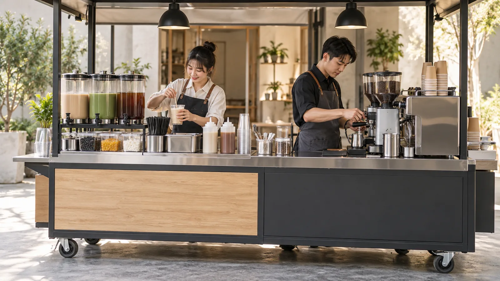 Hai vùng làm đồ uống trên cùng một quầy